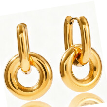 Two Tiers Round Earrings Stainless Steel Comfort Fit-JDE0108012