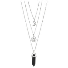 Hexagonal Agate Necklace Gothic Jewelry Sun Moon Charm-aaaaa4