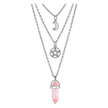 Layering Necklace with Sun Moon Crystal Pendant Gothic-aa2