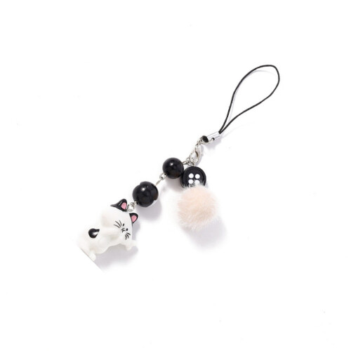 Porte-clés en résine thème chat chic,-Chat boule de poils noir