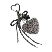 Fashionable Leopard Pattern Keyring Bag Charm Plush Heart-Gray
