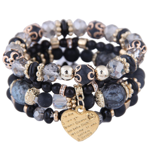 Bracelet de cheville à franges perlées extensibles-Noir