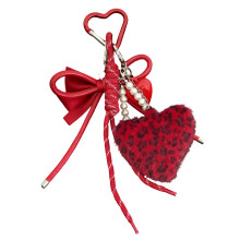 Trendy Animal Print Artificial Leather Heart Keyring-Red