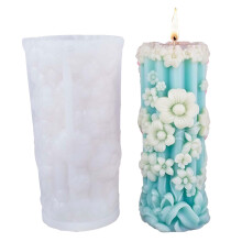 Herbruikbare silicaatgel pijlerkaarsvorm met bloemendetails-62