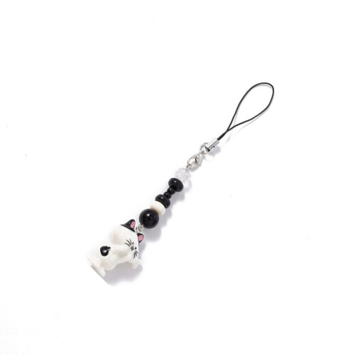 Minimalistisch kattenontwerp sleutelhanger-zwart-witte kat