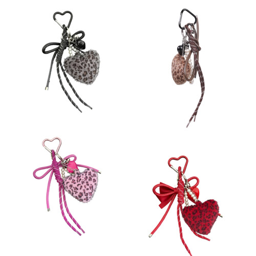 Artificial Leather Leopard Keychain Pendant With Cord And-Pink 1