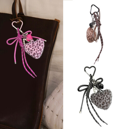 Artificial Leather Leopard Keychain Pendant With Cord And-Pink 2