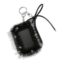 Porte-clés à nœud papillon en ruban perlé-Noeud en cuir noir ca