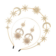 Elegant Hexagram Sun Moon Alloy Hair Clip Earrings Set-Gold