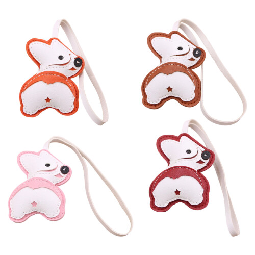 Handmade PU Leather Corgi Keychain Creative Bag Hanging-Coffee 1