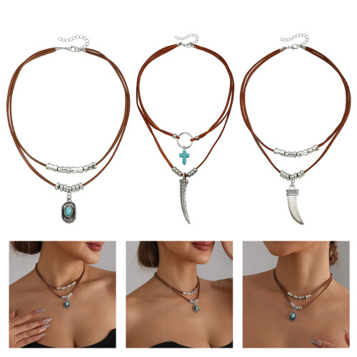 Collier de Styles Cowboy occidental, cordon doux et velouté,-2 2