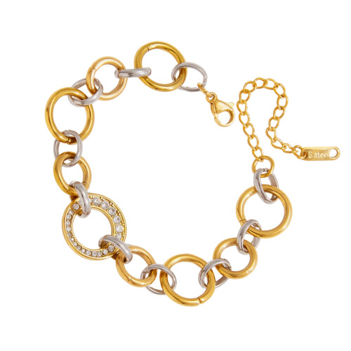 Stylish Gold Silver Two Tone Ring Connection Bracelet Stainless