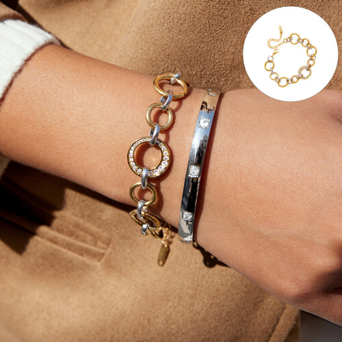 Stylish Gold Silver Two Tone Ring Connection Bracelet Stainless 1