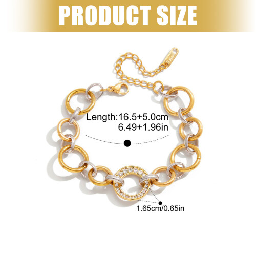 Stylish Gold Silver Two Tone Ring Connection Bracelet Stainless 2