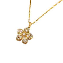 Titanium stalen roterende bloemenketting met zirkonia midden-Wit