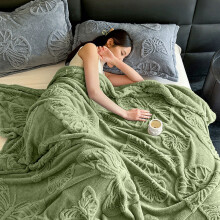 Fleece Throw Blanket 59"x78" - 3D Butterfly Jacquard, Soft & Warm, Cozy Green Blanket for Couch, Bed, Sofa