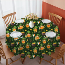 St. Patrick's Day and Hearts Round Tablecloth 60", Wrinkle-Resistant Wipeable Cover for Kitchen, Dining, Picnic & Patio