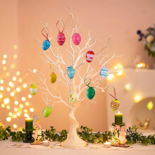 12 Pcs Colorful Easter Egg Ornaments for Tree, Basket, Craft – Plastic Hanging Decor, Party Favors, Spring Home Decor – Compatible with Easter