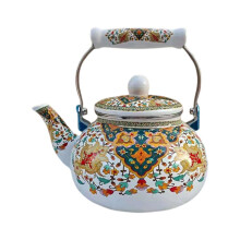 Charming Vintage Floral Enamel Tea Kettle Enameled Whistling Teapot with Handle for Kitchen Stovetop