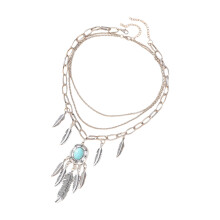 Pack of 2 Elegant Feather Chokers with Turquoise Decoration