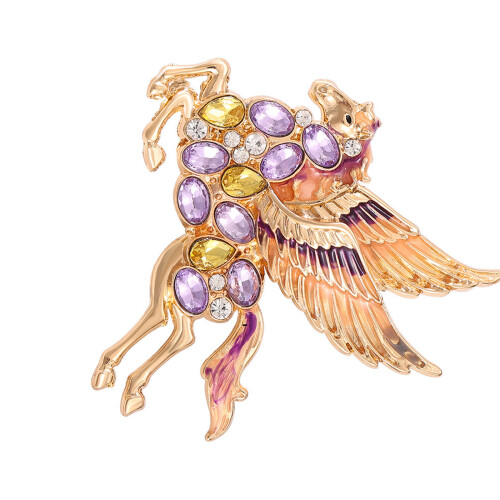 Exquisite Pegasus Brooch Decorated with Shining Crystals-Purple
