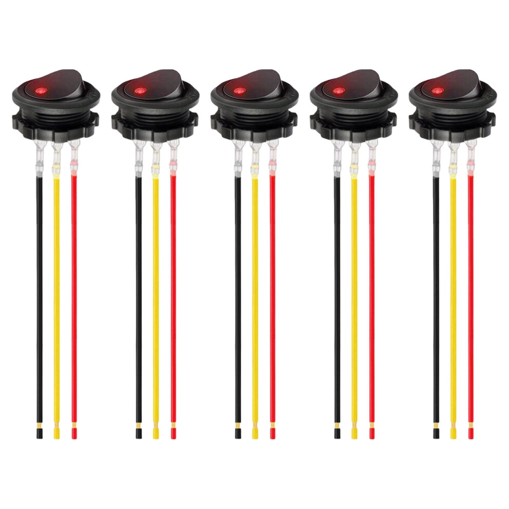 12V 20A Led Round Rocker Switch Plastic 5-Pack 9149926370062