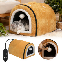 Heated Cat Bed, Semi-Enclosed with Arched Roof & Temp Control – Compatible with Small/Medium Cats, for Home or Travel