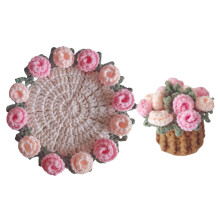 Handmade Wool Crochet Heat Resistant Pad Desktop Decor Rose Flower Ornament Creative Holiday Gift