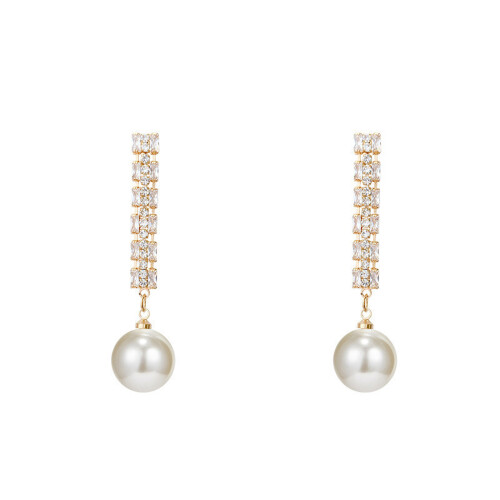 Boucles d'oreilles à pompons longs avec perles et zircon en