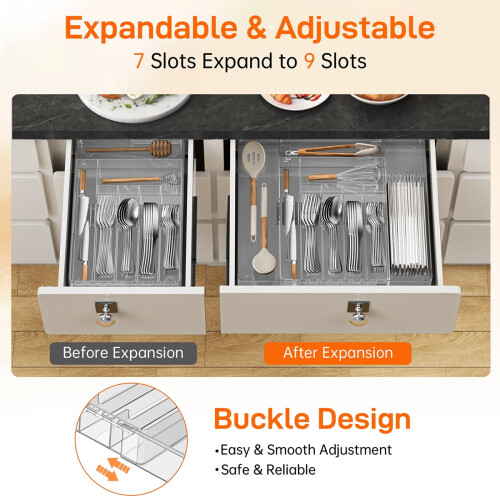 Expandable Acrylic Cutlery Drawer Organizer 9-Compartment 1