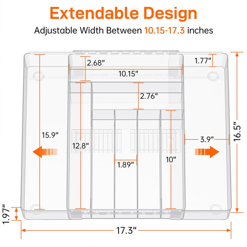 Expandable Acrylic Cutlery Drawer Organizer 9-Compartment 2