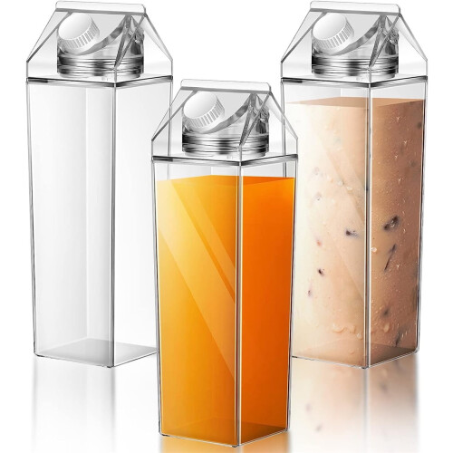 34 oz Clear PS Milk Carton Bottle – 3 Pack