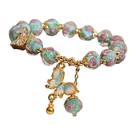 Bracelet de perles en pierre de verre à la mode, avec-Bleu