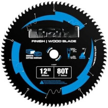 12 Inch 80 Fine Finish Circular, 1 Inch Arbor, Carbide Tipped, Thin Kerf, Black Ice(TM) Coating, for Table, Miter (C1280FF)