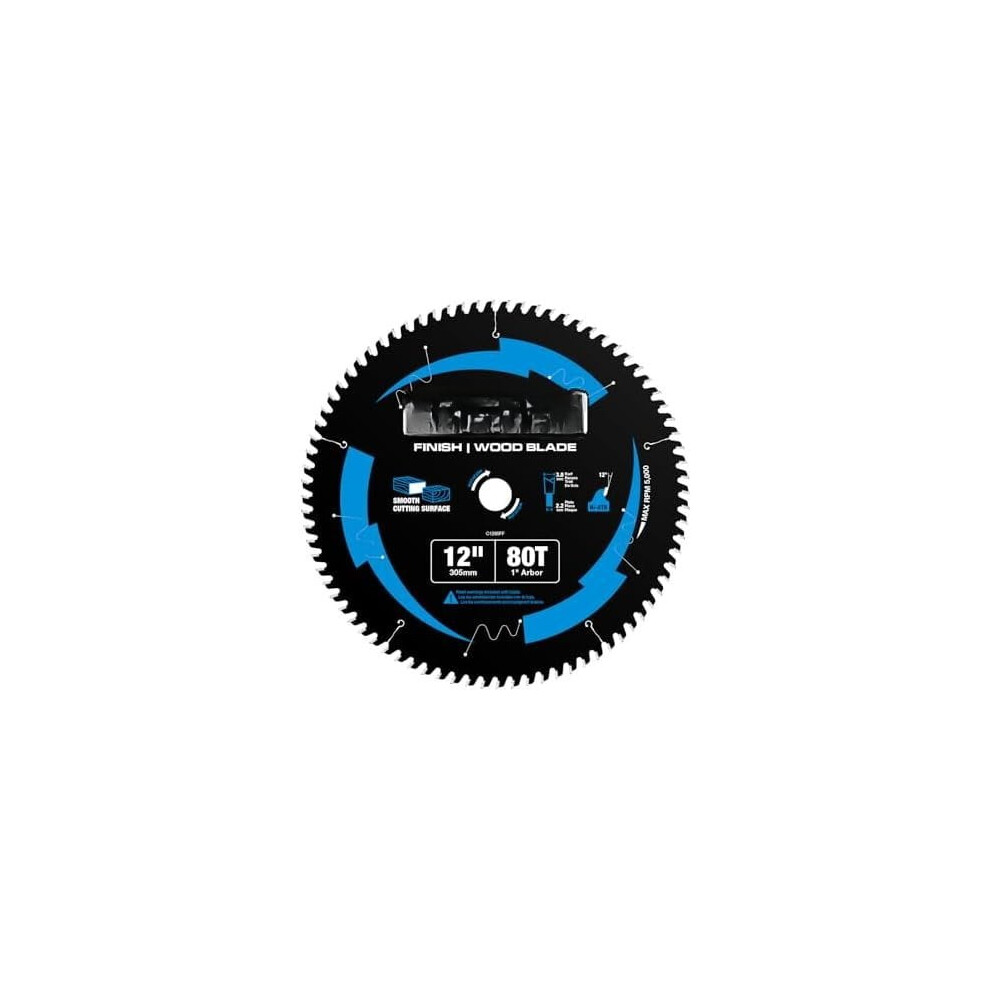 12 Inch 80-Tooth Carbide Circular Saw Blade, 1 Inch Arbor, 9149926371205