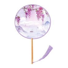 DoubleSided Inks Painting Silk Round Fan Chinese Handhelds Fan Art Cheongsam Dancing Tassels Decorative Fan