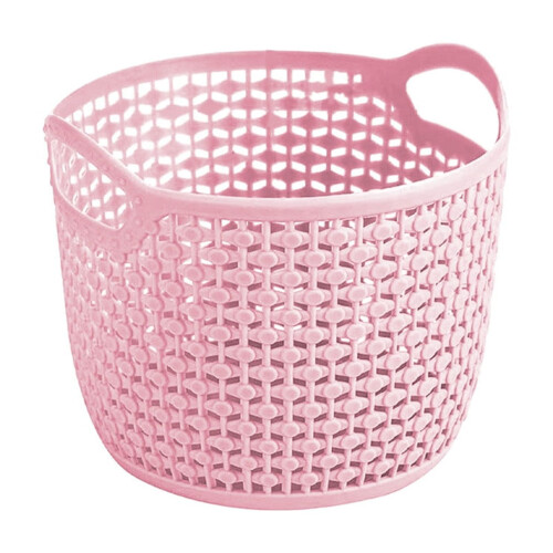 Imitation Rattan Desktop Storage Basket – Plastic, Pink,