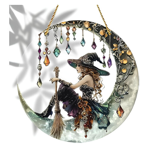 Witch Crystal Pendant Wall Hanging, Acrylic Gothic Decor
