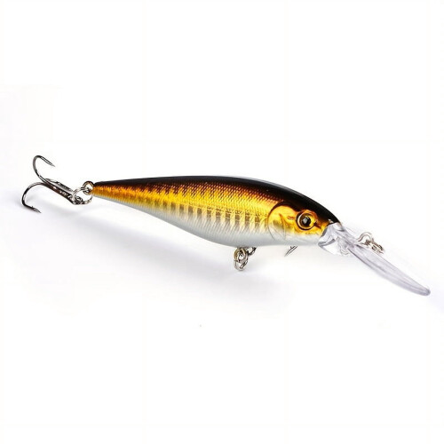 2pc Floating Minnow Lure – Green/Yellow Striped, ABS, for