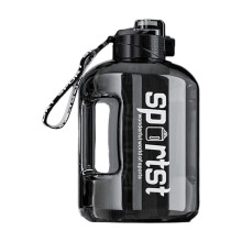 Garrafa de água preta Big Belly de 2700ml com canudo e alça para transporte.