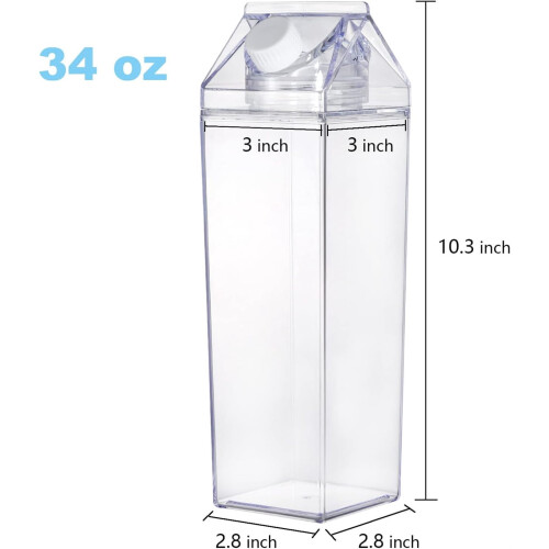 34 oz Clear PS Milk Carton Bottle – 3 Pack 1