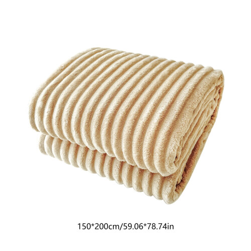 Striped Flannel Throw Blanket 200x150cm Beige 2