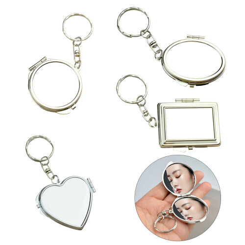 Sturdy Metal Key Holder Mini Cosmetic Mirror Compact-round 2