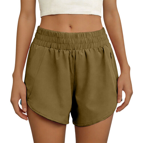 Modische Damen-Shorts mit hoher Taille, einfarbig,-Brown M