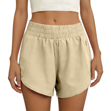 Women's High Waist Stretch Shorts for Fitness with Leg-Beige XL