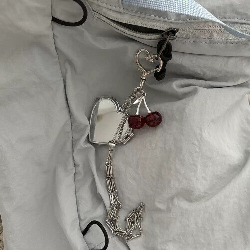 Mirror Cherry Keychain Featuring Heart And Cherry Design Made Of 1