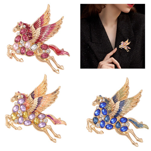 Exquisite Pegasus Brooch Decorated with Shining Crystals-Red 2