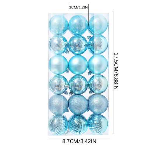 Christmas Tree Baubles Sky Blue 1.2In 36PCS 2