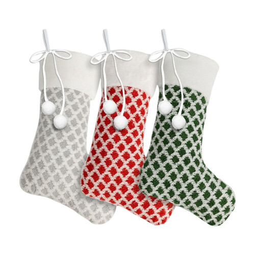 Gestrickte Weihnachtsstrümpfe, 3er-Set – Rot, Grün, Grau 1