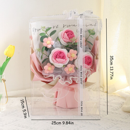 Strikket blomsterbuket – Roser Solsikker Nelliker – 2